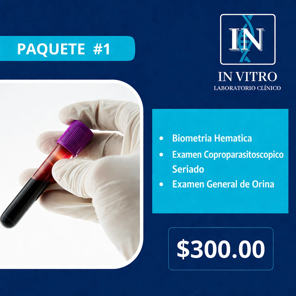 Paquete #1 - Biometría Hemática + Coproparasitoscópico + Examen General de Orina - $300 MXN