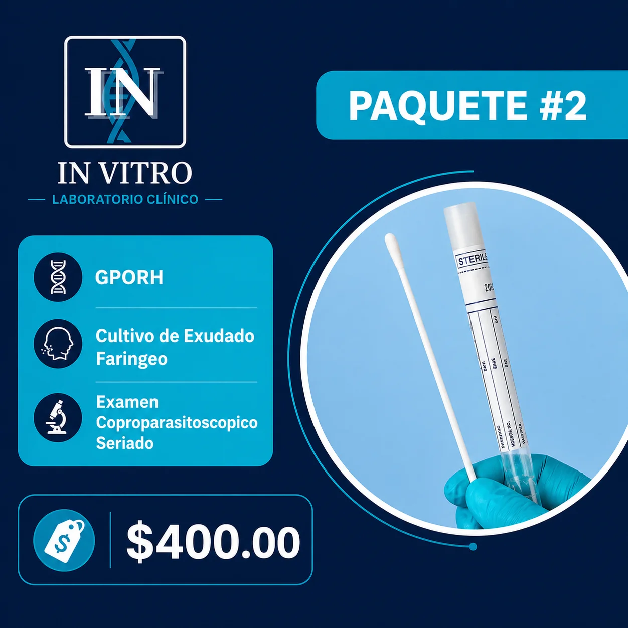 Paquete #2 - GPORH + Cultivo de Exudado Faríngeo + Coproparasitoscópico - $400 MXN