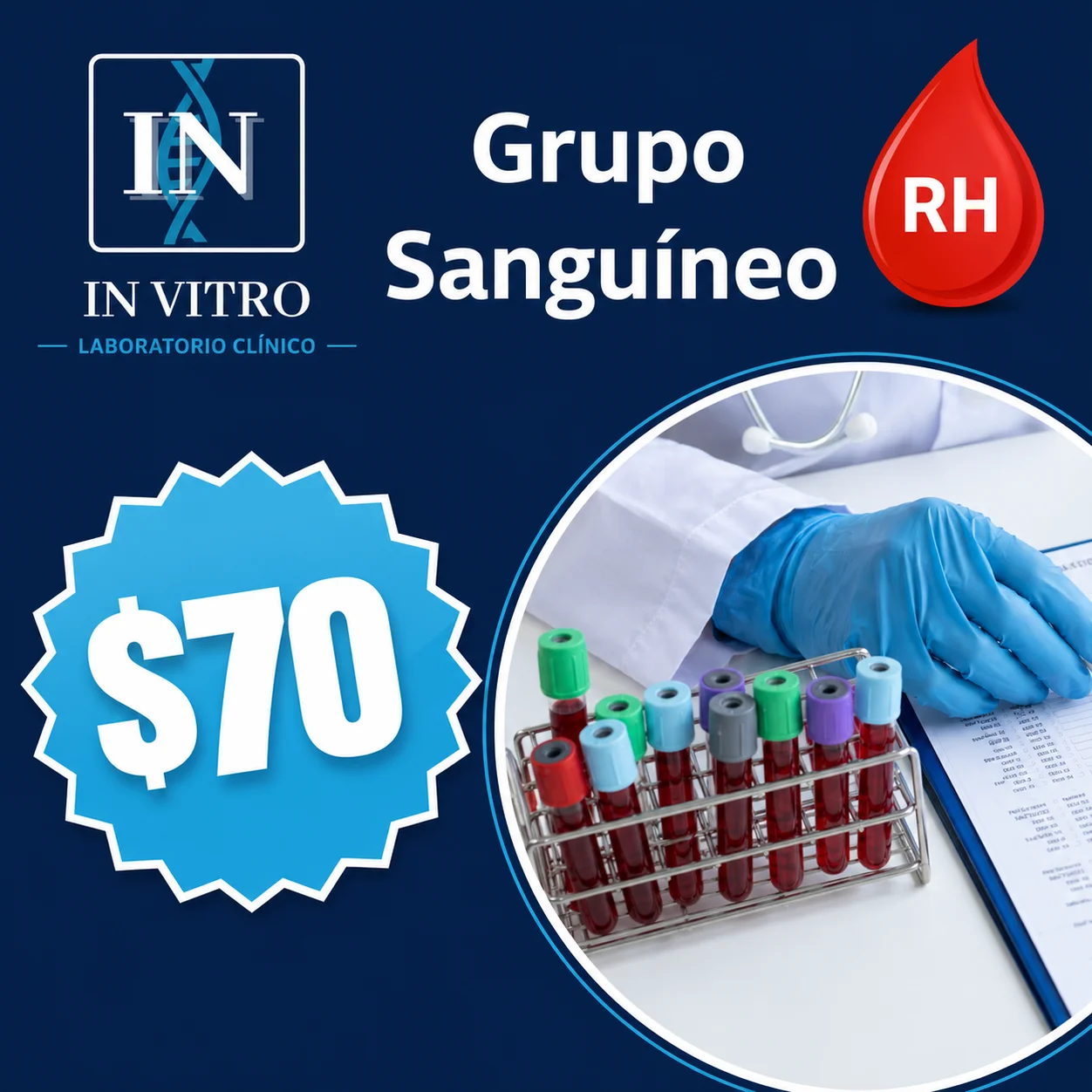 Promoción Grupo Sanguíneo + RH - $70 MXN - Laboratorio IN VITRO